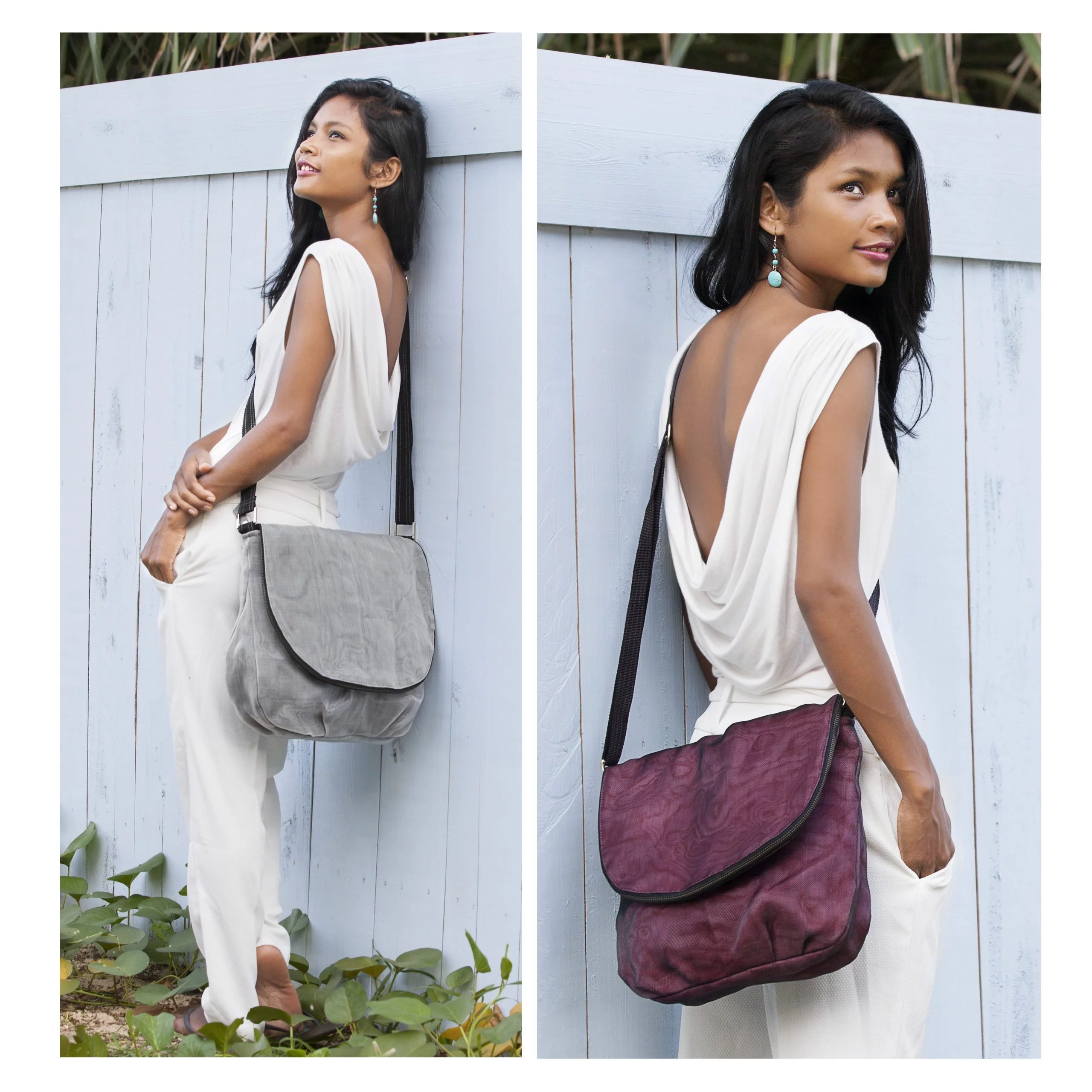 Break - Ethical shoulder bag - Burgundy and Gray