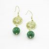 Earrings Lotus and stone – recycled brass - Green agate