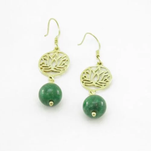 Les Boucles d'oreilles - Lotus et pierre - laiton recyclé - Agate verte