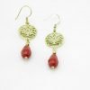 Earrings Lotus and stone – recycled brass - Red agate