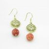 Earrings Lotus and stone – recycled brass - Salmon agate