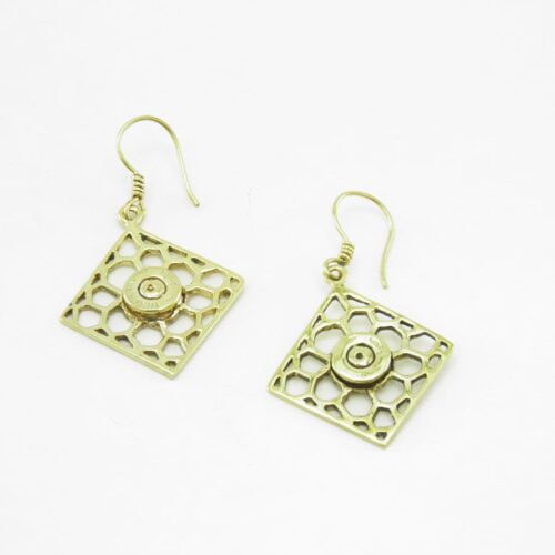 Earrings Recycled Brass – Square Bees Nest