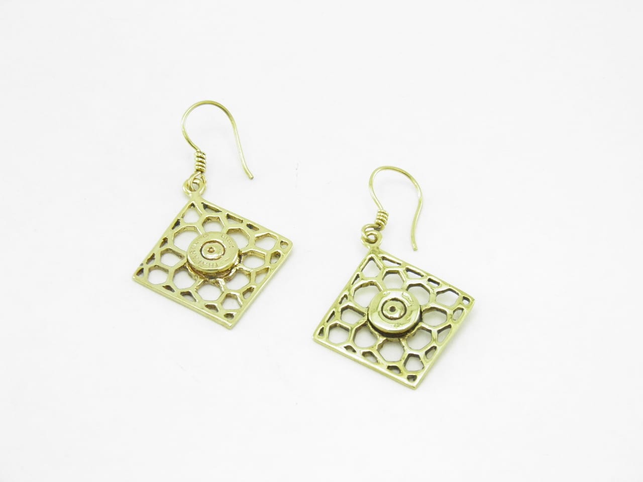 Earrings recycled brass – Square Bees Nest