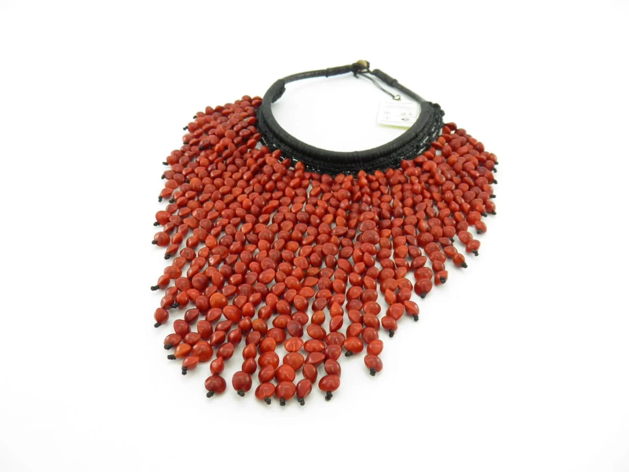 Leather short - Natural seeds necklace - Red