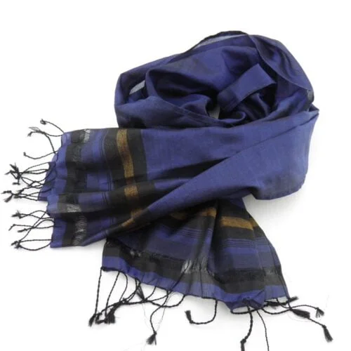 Fair Trade Essential Scarf - Striped Black-Gold - Dark Blue