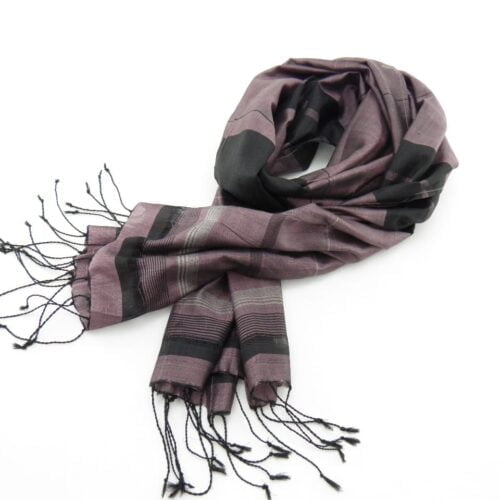 Fair Trade Silk Scarf - Black-Silver Stripes - Essential - Lilac