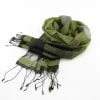 Fair Trade Silk Scarf - Black-Silver Stripes - Essential - Green tea