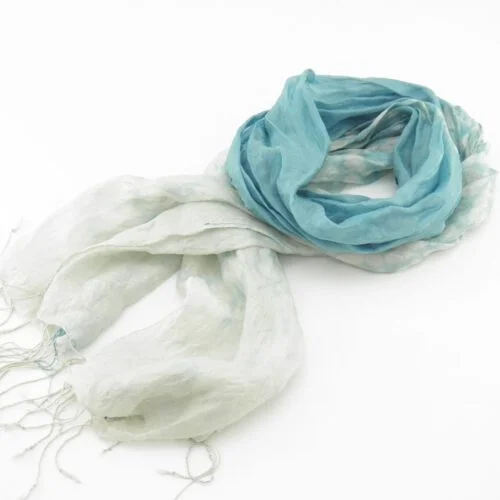 Foulard Organza Souple - Effet Délavé Aux Extrémités - Bleu Pâle