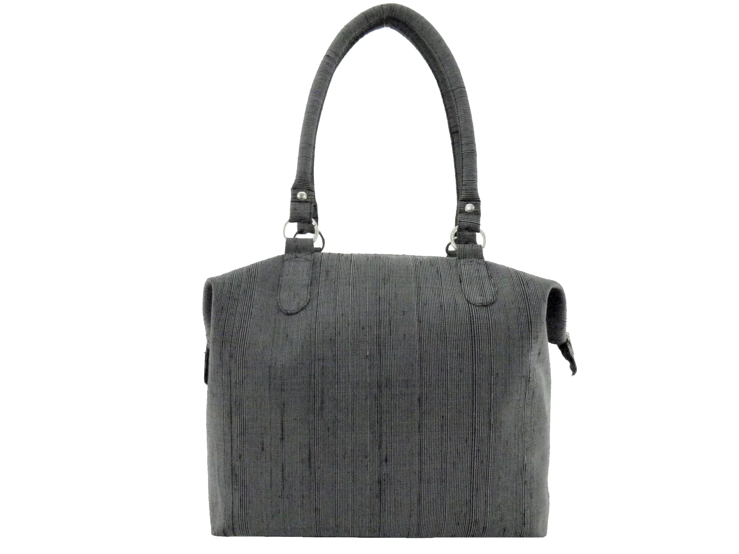 Leisure Raw Silk Handbag - Charcoal - closed