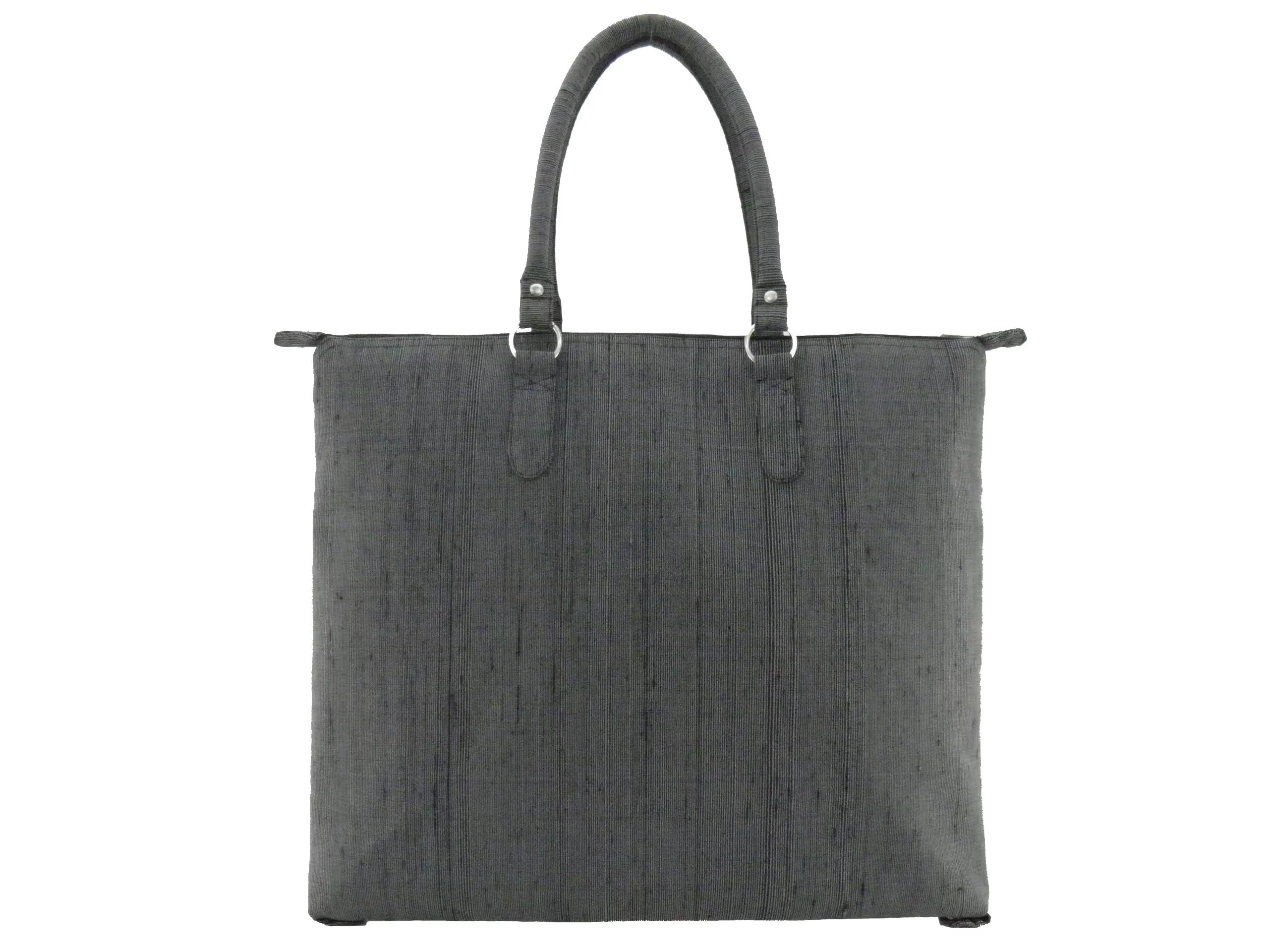 Leisure Raw Silk Handbag - Charcoal - open