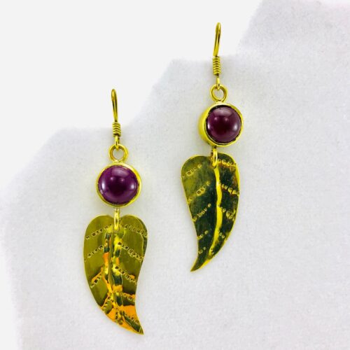 Feather Earrings And Natural Stone