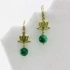 Earrings Lotus design and stone - green agate