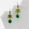 Earrings Lotus design and stone - green agate