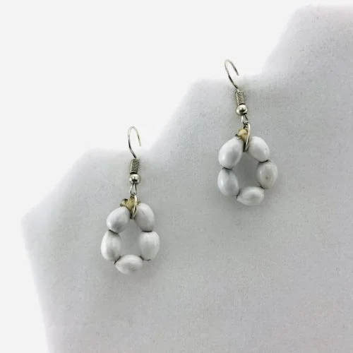 Flower Earrings - Natural Seeds Earrings - White