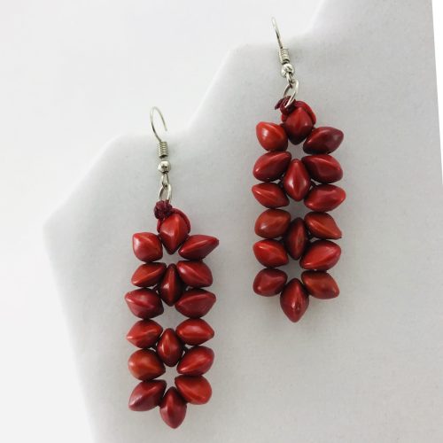 3 Flower Earrings - Natural seeds earrings - Red