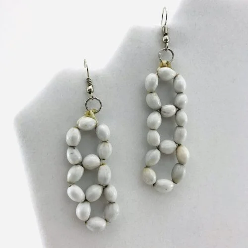 3 Flower Earrings - Natural Seeds Earrings - White