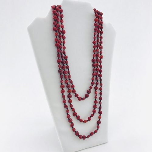 Infinity – Natural Seeds Necklace - 3 Rows - Red