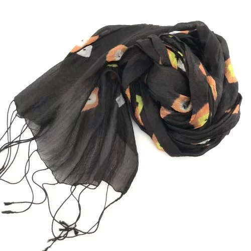 Soft Organza - Silk Scarf - Black-yellow And Orange Diamonds