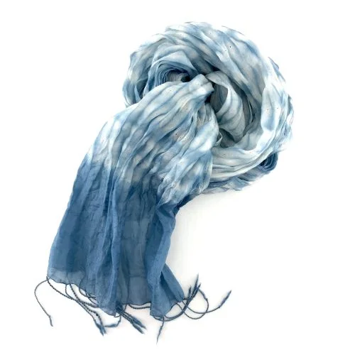 Foulard Organza Souple – Effet Délavé Au Centre – Bleu Pâle