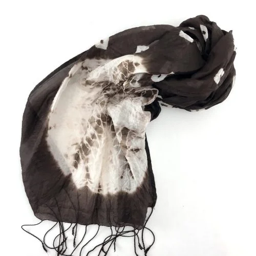 Foulard Organza Souple – Effet Délavé Cercles - Chocolat Noir