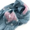 Organza Souple – Foulard soie – Losanges roses - Bleu ciel - détail