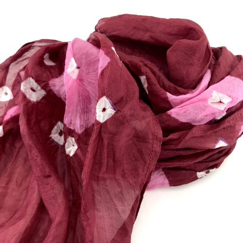 Soft Organza – Silk Scarf – Pink Diamonds - Red - Detail