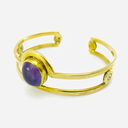 Cuff Bracelet - Recycled bullet shell casing - Amethyst