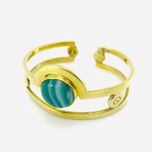 Bracelet Manchette - Douille De Balle Recyclée - Agate Verte