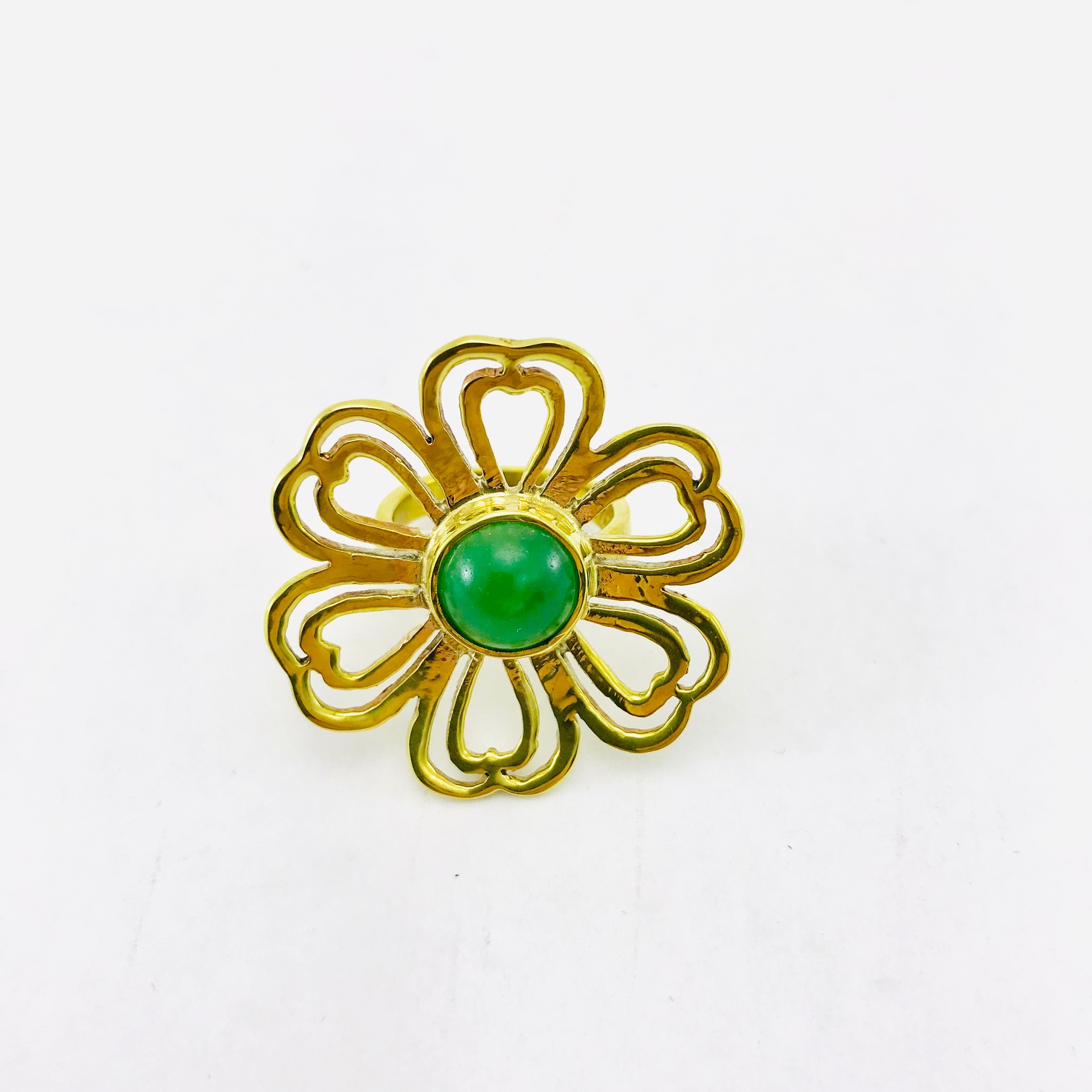 Ethical Flower Ring - Recycled Bullet Casing - Green Agate