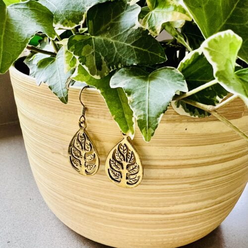 Earrings – recycled brass – Buddha Leaf - staging