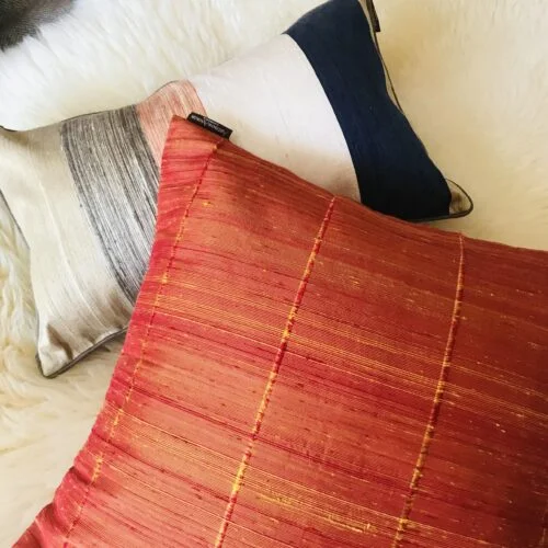 Slited Raw Silk Cushion Cover – Yellow/Orange 42x42cm - staging